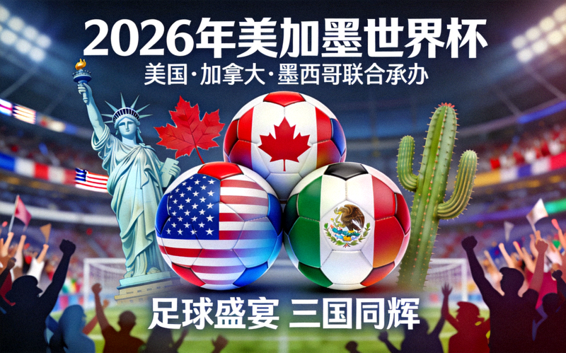 2026年美加墨世界杯概念宣传图 - 美国、加拿大、墨西哥三国联合承办盛况